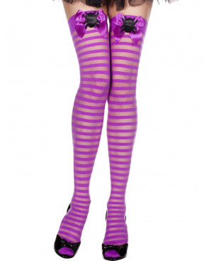 Bas rayés violet avec noeuds satinés et araignées Halloween - MH4253PUB