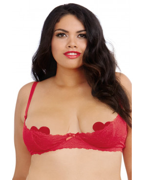 Soutien-gorge rouge grande taille demi-bonnets seins nus avec armatures - DG9386XRED