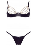 Soutien-gorge sexy demi-seins en satin avec chainette et string - OR2221179BLK