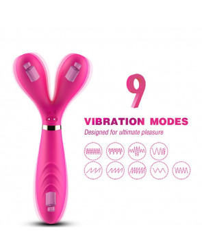 Vibromasseur Wand  rose en forme de Y avec 3 moteurs - USK-W04PNK