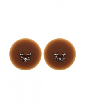 Paire de cache-tétons piercing barre demi-anneau faux diamant peau foncée - XP008F