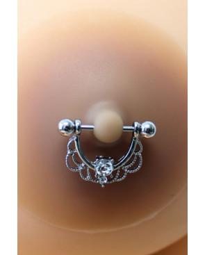 Paire de cache-tétons piercing barre demi-anneau faux diamant peau métisse - XP008M
