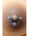 Paire de cache-tétons piercing barre demi-anneau faux diamant peau métisse - XP008M