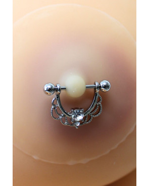 Paire de cache-tétons piercing barre demi-anneau diamant peau claire - XP008C