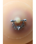 Paire de cache-tétons piercing barre demi-anneau diamant peau claire - XP008C