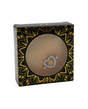 Paire de cache-tétons piercing barre coeur faux diamant peau claire - XP004C