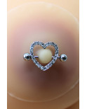 Paire de cache-tétons piercing barre coeur faux diamant peau claire - XP004C