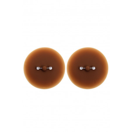 Paire de cache-tétons piercing barre faux diamant peau foncée - XP001F
