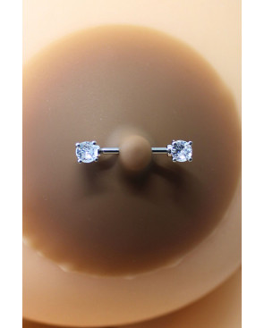 Paire de cache-tétons piercing barre faux diamant peau foncée - XP001F