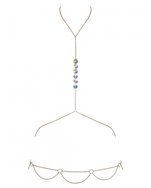 2 Chaines de corps dorées avec strass irisées effet hologramme - R24504296001