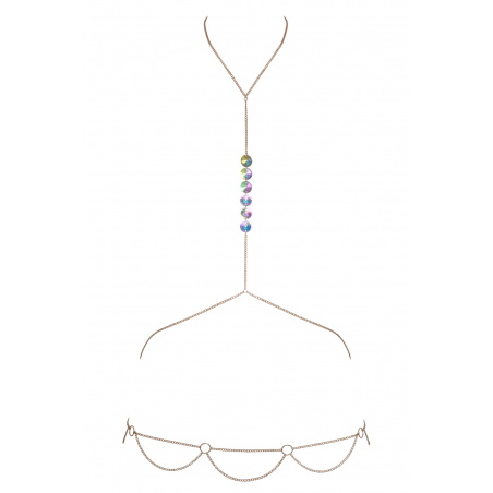2 Chaines de corps dorées avec strass irisées effet hologramme - R24504296001