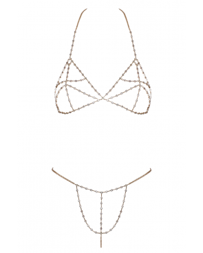 Soutien-gorge et string bijoux en chaînettes dorées et strass irisés - R24505186001