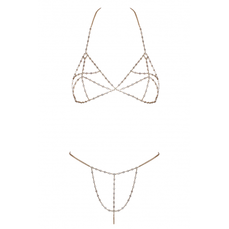 Soutien-gorge et string bijoux en chaînettes dorées et strass irisés - R24505186001
