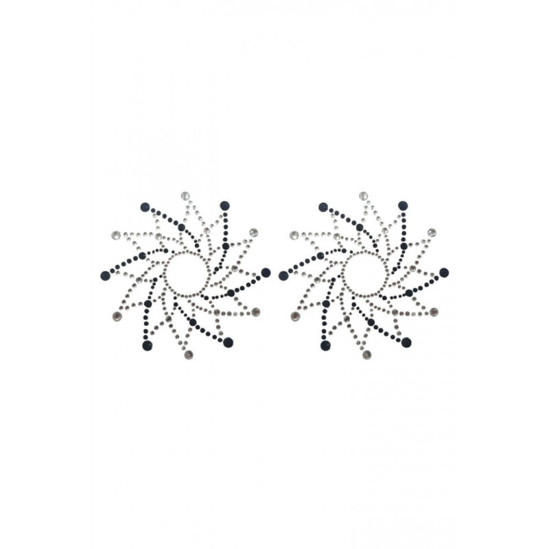 Paire de cache tétons adhésifs strass noir et blanc - NP-1020BLK