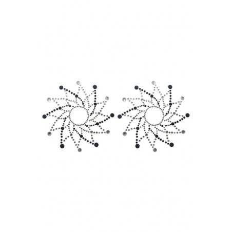 Paire de cache tétons adhésifs strass noir et blanc - NP-1020BLK