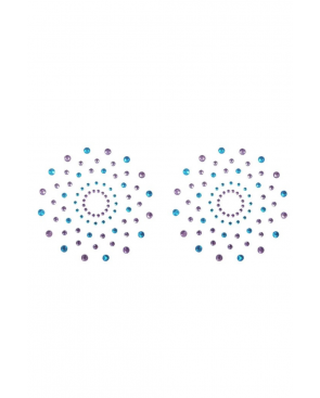 Paire de cache tétons adhésifs strass bleu et violet - NP-1020BLU