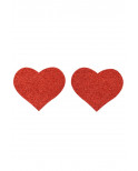 Paire de cache tétons adhésifs coeur pailleté rouge - NP-1049RED