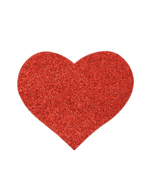 Paire de cache tétons adhésifs coeur pailleté rouge - NP-1049RED