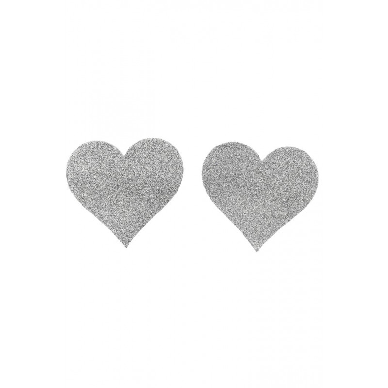 Paire de cache tétons adhésifs cœur pailleté blanc - NP-1049WHT