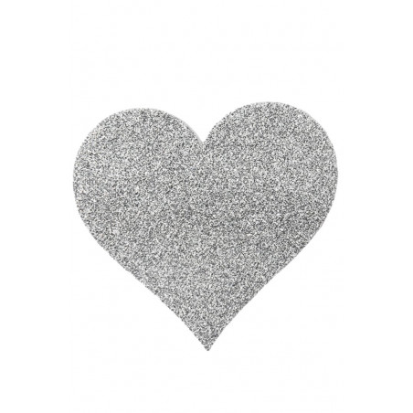 Paire de cache tétons adhésifs cœur pailleté blanc - NP-1049WHT