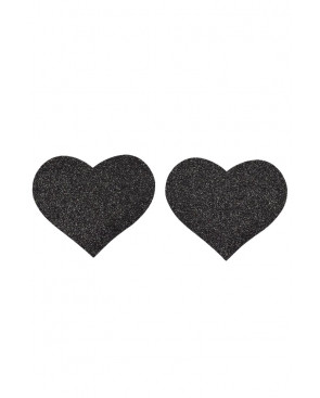 Paire de cache tétons adhésifs coeur pailleté noir - NP-1049BLK