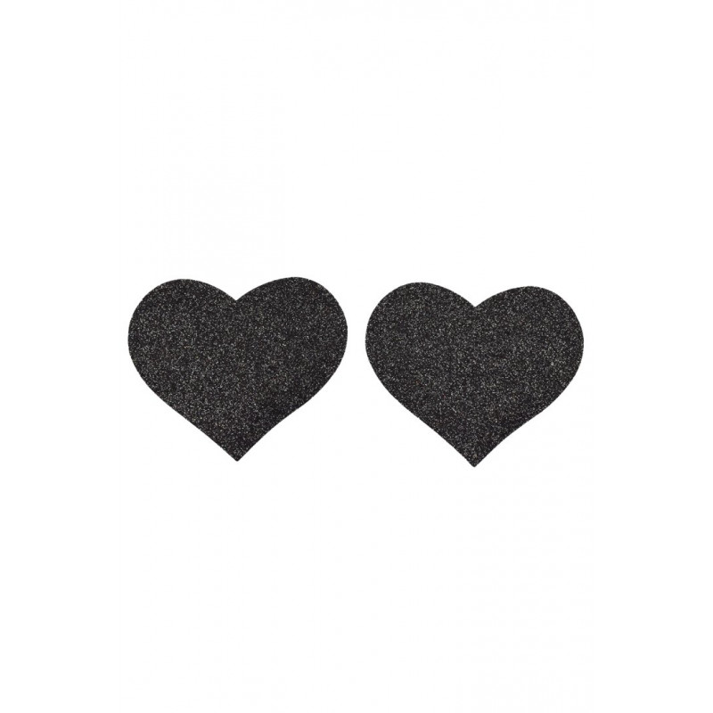 Paire de cache tétons adhésifs coeur pailleté noir - NP-1049BLK