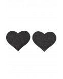 Paire de cache tétons adhésifs coeur pailleté noir - NP-1049BLK