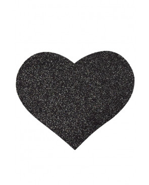 Paire de cache tétons adhésifs coeur pailleté noir - NP-1049BLK