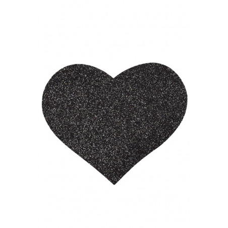 Paire de cache tétons adhésifs coeur pailleté noir - NP-1049BLK