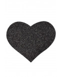Paire de cache tétons adhésifs coeur pailleté noir - NP-1049BLK