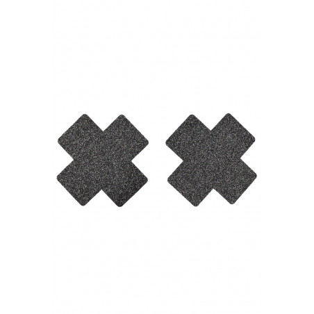 Paire de cache tétons adhésifs croix pailletée noir - NP-1048BLK