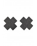 Paire de cache tétons adhésifs croix pailletée noir - NP-1048BLK