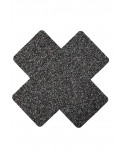 Paire de cache tétons adhésifs croix pailletée noir - NP-1048BLK