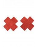 Paire de cache tétons adhésifs croix pailletée rouge - NP-1048RED