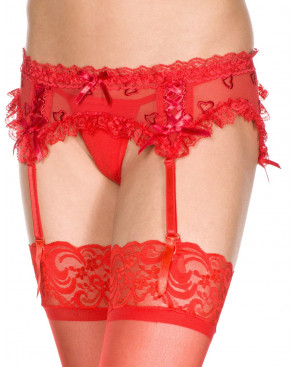 Porte-jarretelles rouge maille et dentelle avec petits coeurs - MH7722RED