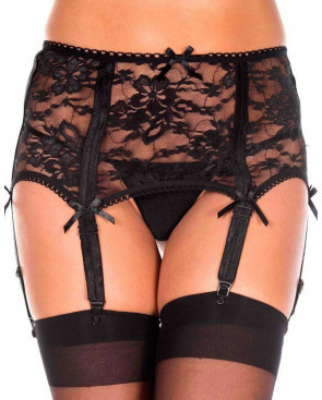 Porte-jarretelles noir sexy large dentelle florale - MH7728BLK 