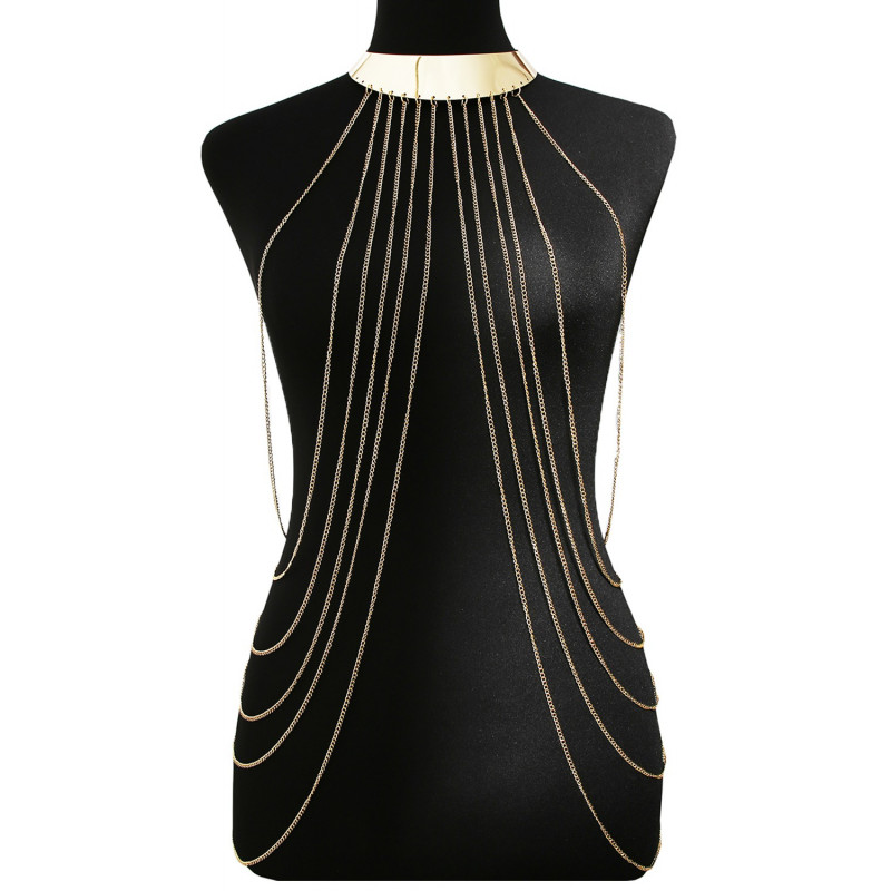 Bijou Tour de cou avec chaines de corps doré - BCHA001GLD