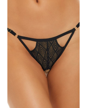 String ouvert fantaisie noir avec chainettes à l'entrejambe - REN1172-BLK