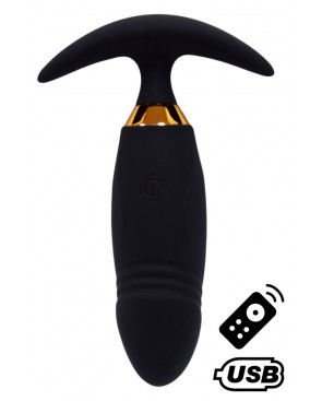 PEACH, Plug Vibrant noir long USB avec télécommande, dans un silicone médical doux et lisse - B72BLK