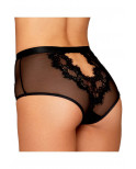 Culotte en résille et dentelle noire avec jarretelles roses - DG1485BLK