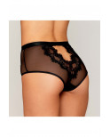 Culotte en résille et dentelle noire avec jarretelles roses - DG1485BLK