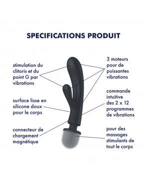 2 en 1 Vibromasseur rabbit et wand noir USB Triple Lover Satisfyer - CC597825