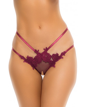 Panty rouge bordeaux ouvert à l'entrejambe - REN1169-BUR