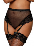 String résille taille haute avec porte-jarretelles noir - DG1478BLK