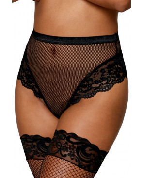 String résille taille haute avec porte-jarretelles noir - DG1478BLK