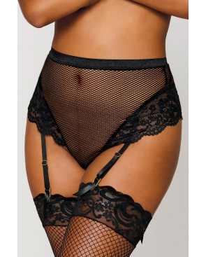 String résille taille haute avec porte-jarretelles noir - DG1478BLK