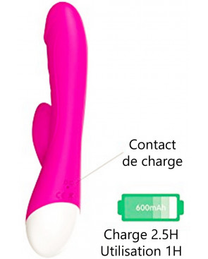 Vibromasseur rabbit rose 10 programmes USB - CR-CAV019