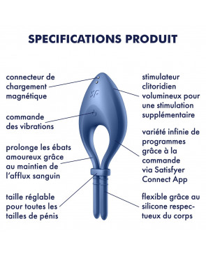 Cockring vibrant connecté USB bleu Bullseye Satisfyer - CC597798