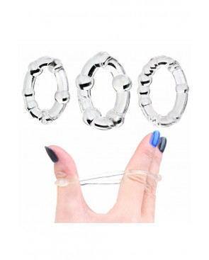 Pack 3 cockring transparents avec billes - CR-COR005CLE