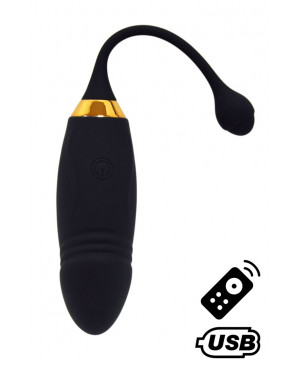 HAPPY, Un Œuf vibrant long USB avec télécommande, dans un silicone médical doux et lisse - B70BLK